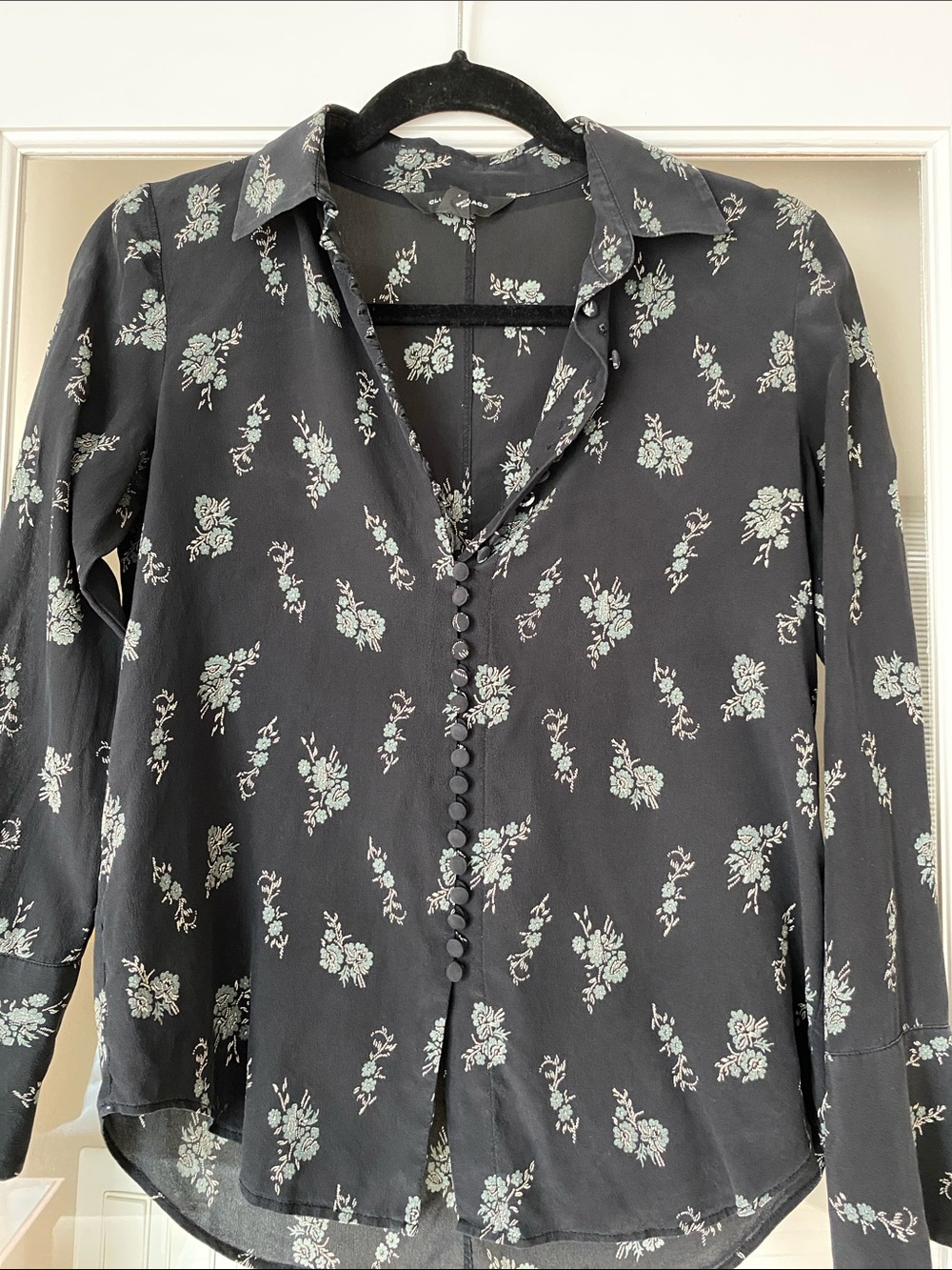 Club Monaco Silk Black Floral Button-Down Shirt